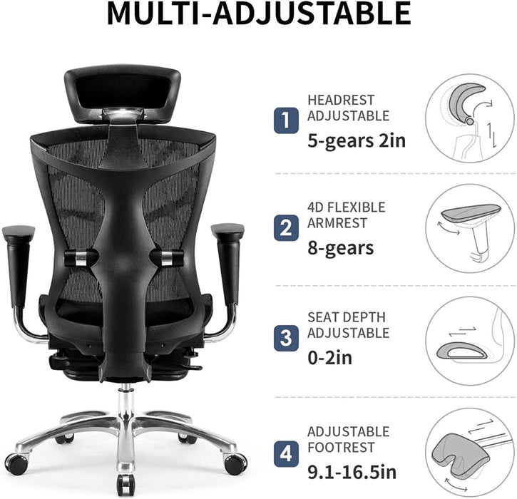 Sihoo Ergonomic Office Chair V1 3D Adjustable High-Back Breathable With Footrest And Lumbar Support - Amazingooh Wholesale