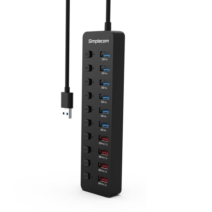 Simplecom CHU810 48W 10-Port USB 3.0 Hub and Charger with Individual Switches 12V/4A Power Adapter BC1.2 Fast Charging - Amazingooh Wholesale