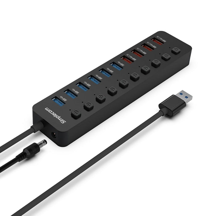 Simplecom CHU810 48W 10-Port USB 3.0 Hub and Charger with Individual Switches 12V/4A Power Adapter BC1.2 Fast Charging - Amazingooh Wholesale