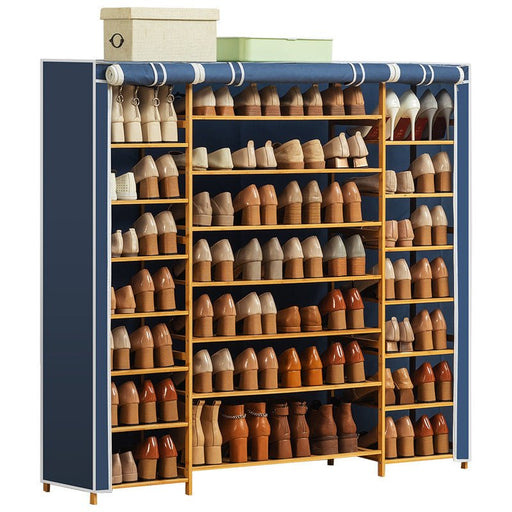 Six Tier Oxford Cloth Covered Tower Bamboo Wooden Shoe Rack Boot Shelf Stand Storage Organizer - Amazingooh Wholesale