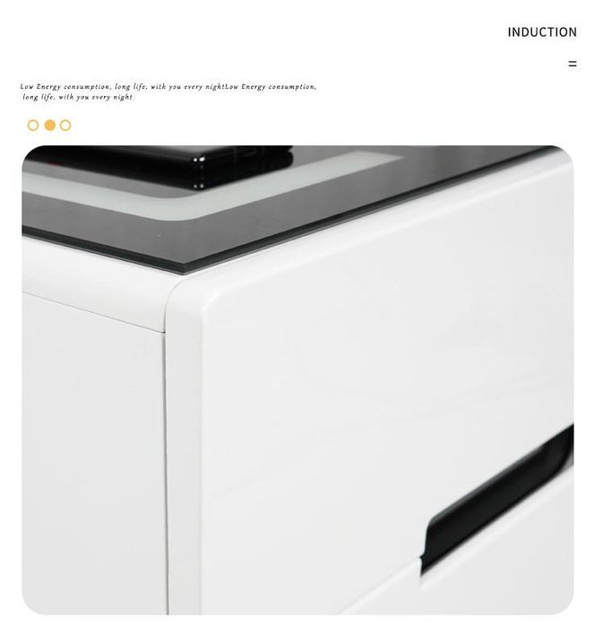 Smart Bedside Tables Finger Print Lock Side 3 Drawers Wireless Charging USB Nightstand LED AU - amazingooh