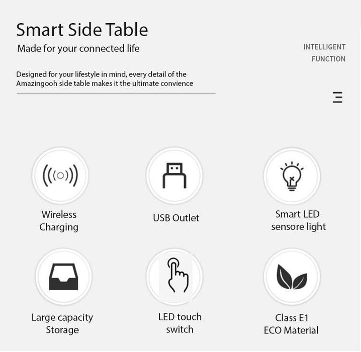 Smart Bedside Tables Finger Print Lock Side 3 Drawers Wireless Charging USB Nightstand LED AU - amazingooh