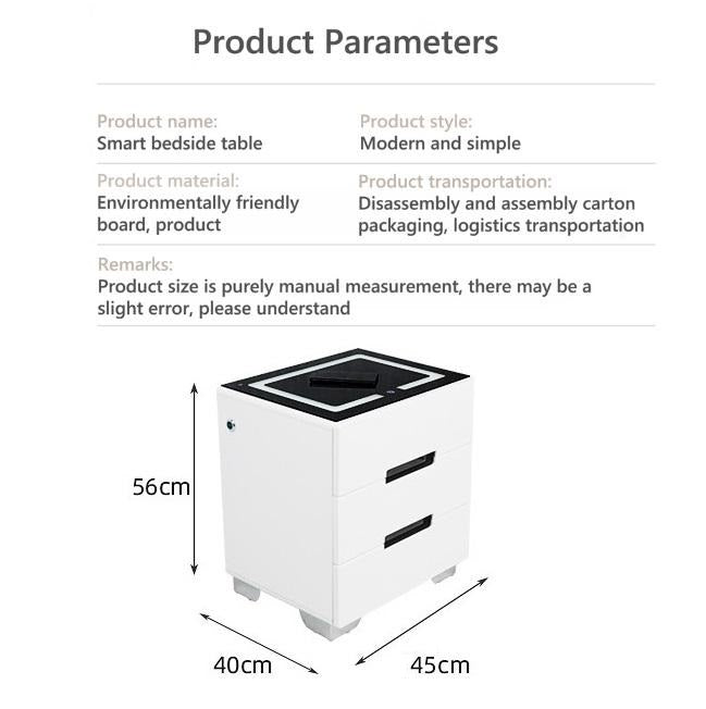 Smart Bedside Tables Side 3 Drawers Wireless Charging Nightstand LED Light USB Left Hand Connection - amazingooh