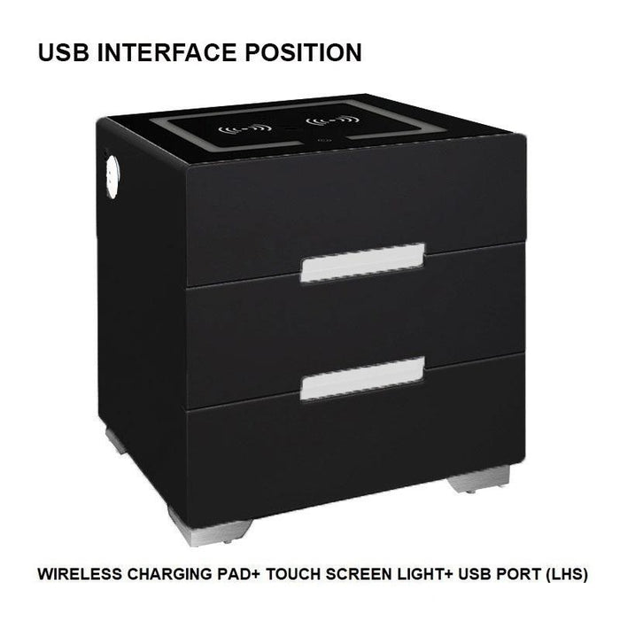 NEW!!!Smart Bedside Tables Side 3 Drawers Dual Wireless Charging USB Nightstand LED Light AU