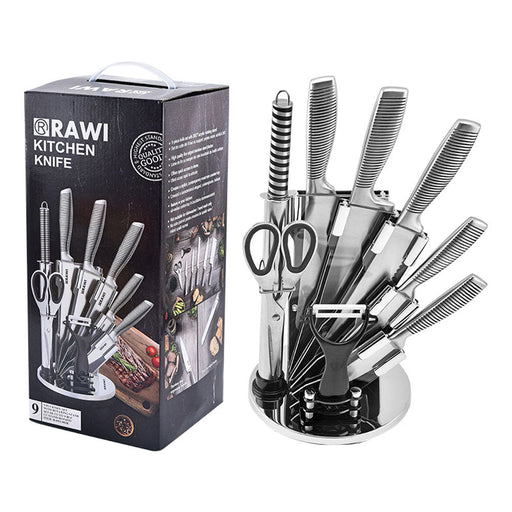 Stainless Steel 9PC Kitchen Chef Knife Block Set Knives Scissor Sharpener AU - Amazingooh Wholesale