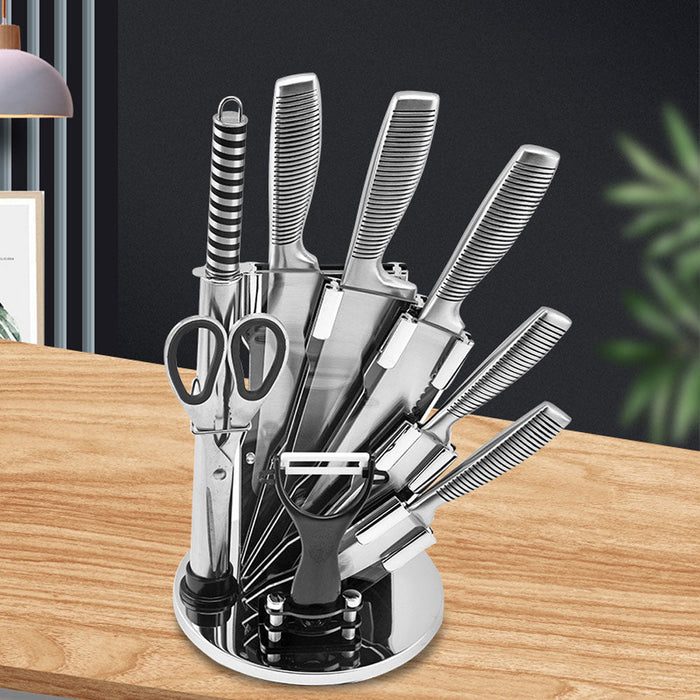 Stainless Steel 9PC Kitchen Chef Knife Block Set Knives Scissor Sharpener AU - Amazingooh Wholesale