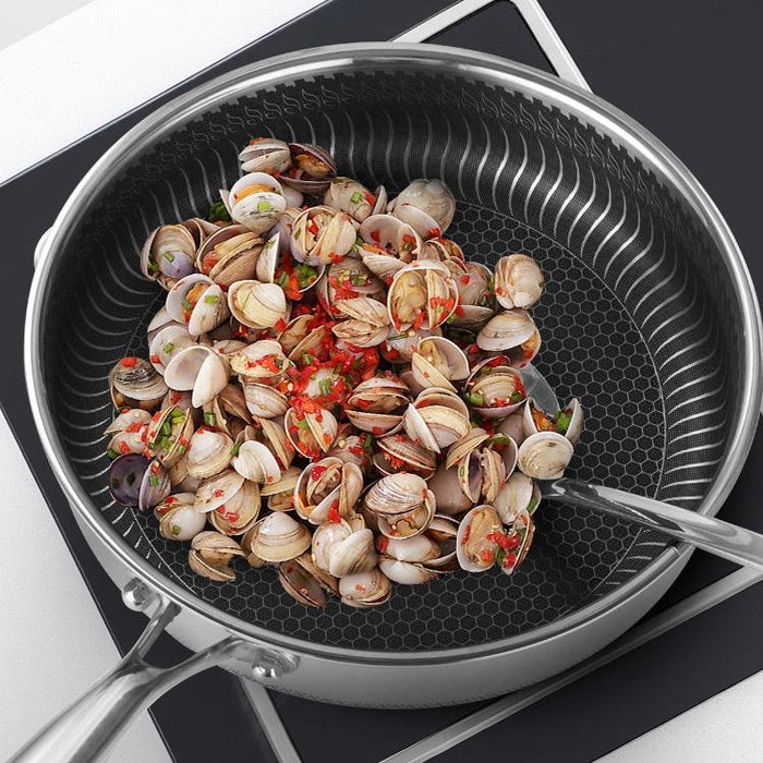 Stainless Steel Frying Pan Non-Stick Cooking Frypan Cookware 28cm Honeycomb Double Sided - amazingooh