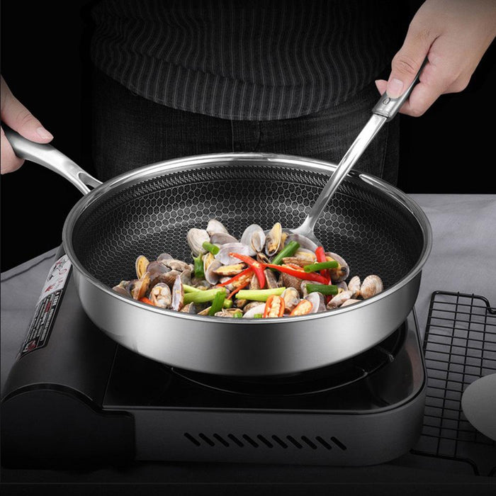 Stainless Steel Frying Pan Non-Stick Cooking Frypan Cookware 28cm Honeycomb Single Sided - amazingooh