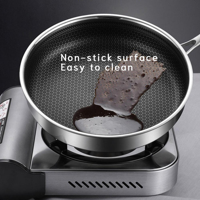 Stainless Steel Frying Pan Non-Stick Cooking Frypan Cookware 28cm Honeycomb Single Sided - amazingooh