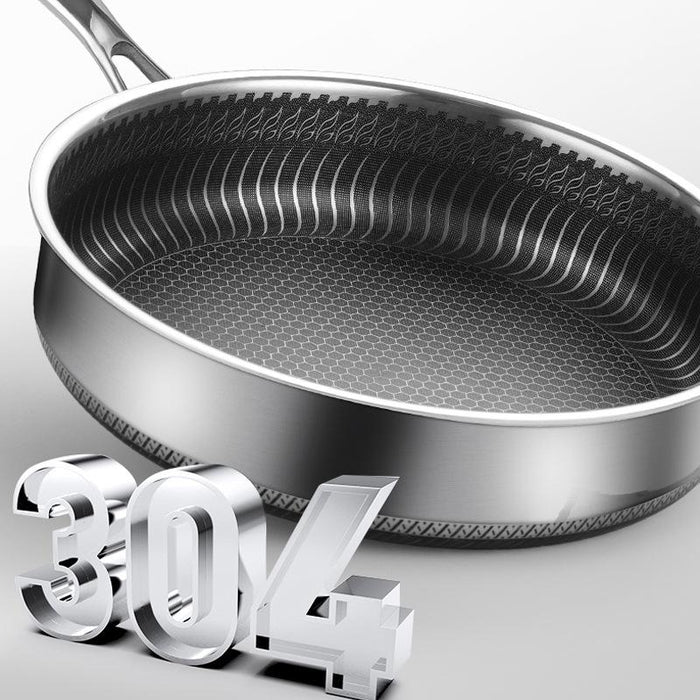 Stainless Steel Frying Pan Non-Stick Cooking Frypan Cookware 30cm Honeycomb Double Sided - amazingooh