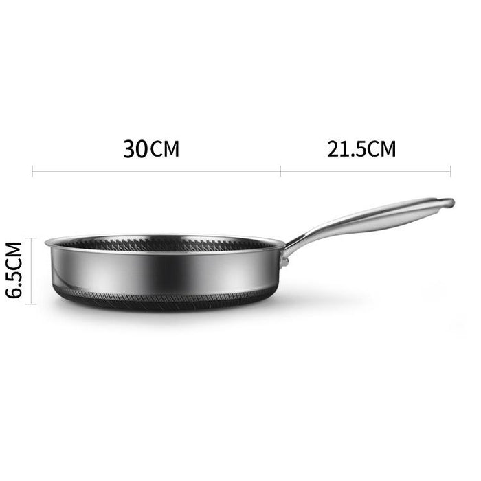 Stainless Steel Frying Pan Non-Stick Cooking Frypan Cookware 30cm Honeycomb Double Sided - amazingooh