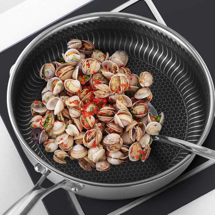 Stainless Steel Frying Pan Non-Stick Cooking Frypan Cookware 32cm Honeycomb Double Sided - amazingooh
