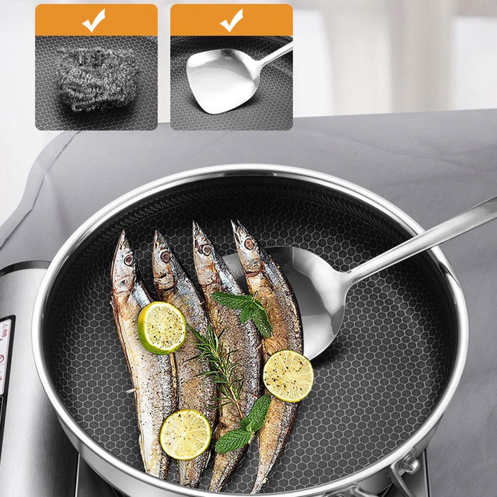 Stainless Steel Honeycomb Frying Pan Non-Stick Cooking Frypan Cookware 28cm AU - Amazingooh