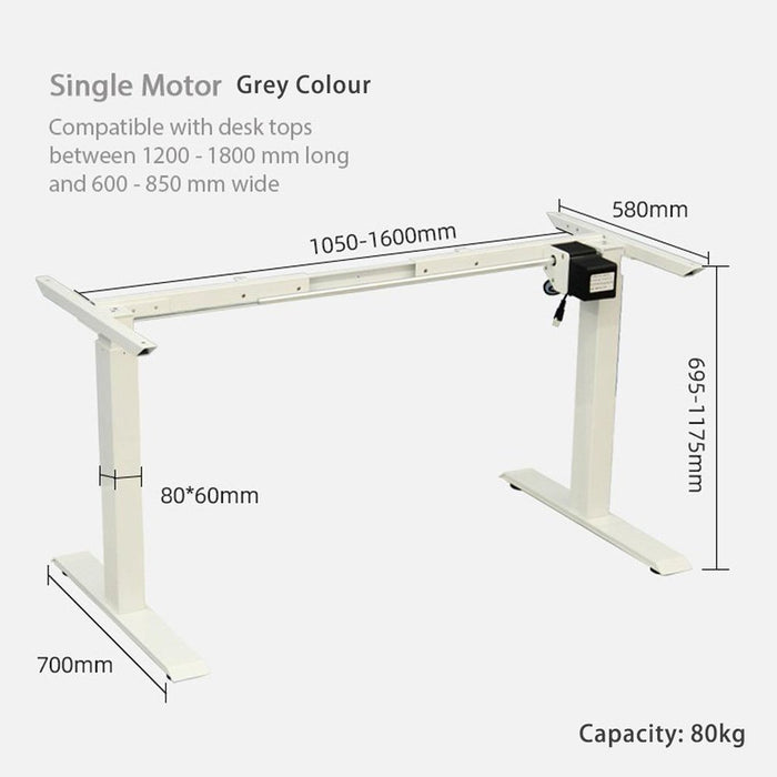 Standing Desk Height Adjustable Sit Stand Motorised Single Motor Frame Grey Only - amazingooh