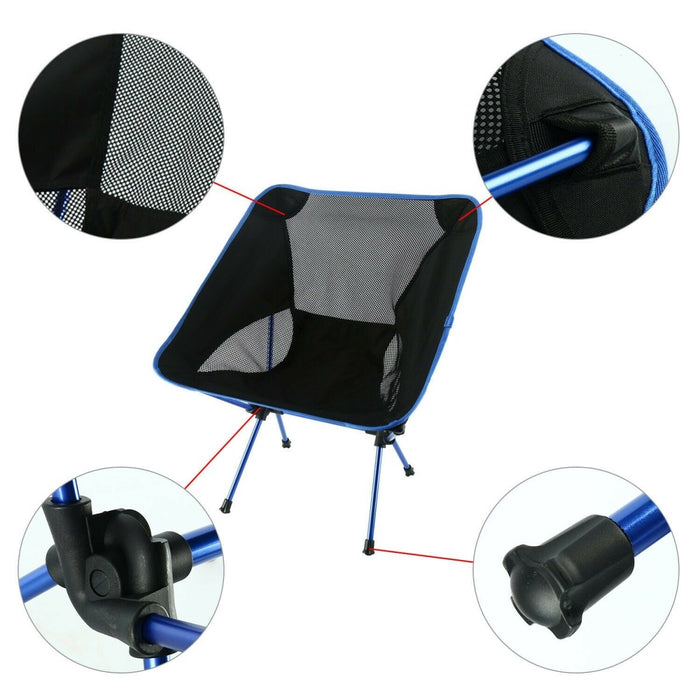 Ultralight Aluminum Alloy Folding Camping Camp Chair Outdoor Hiking Patio Backpacking Blue - Amazingooh
