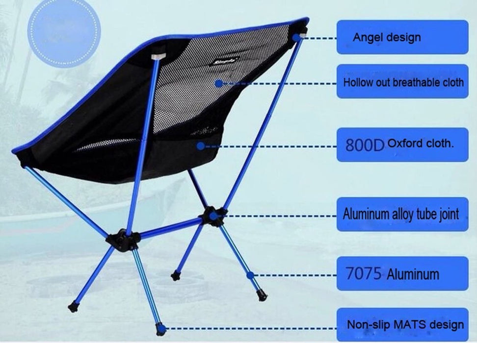 Ultralight Aluminum Alloy Folding Camping Camp Chair Outdoor Hiking Patio Backpacking Blue - Amazingooh