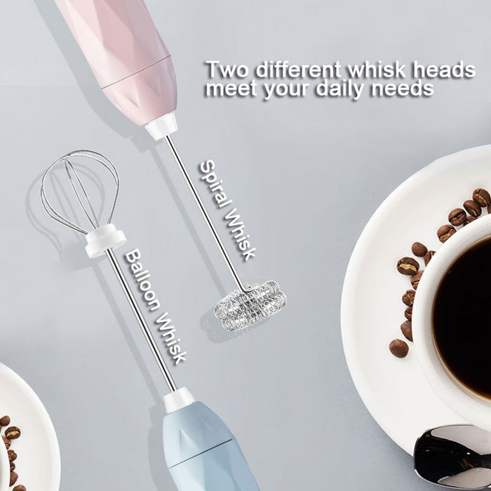 USB Charging Electric Egg Beater Milk Frother Handheld Drink Coffee Foamer Black with 2 Stainless Steel Whisks - amazingooh