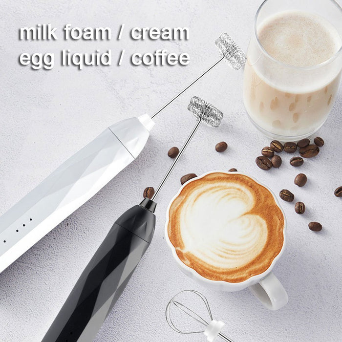 USB Charging Electric Egg Beater Milk Frother Handheld Drink Coffee Foamer Black with 2 Stainless Steel Whisks - amazingooh