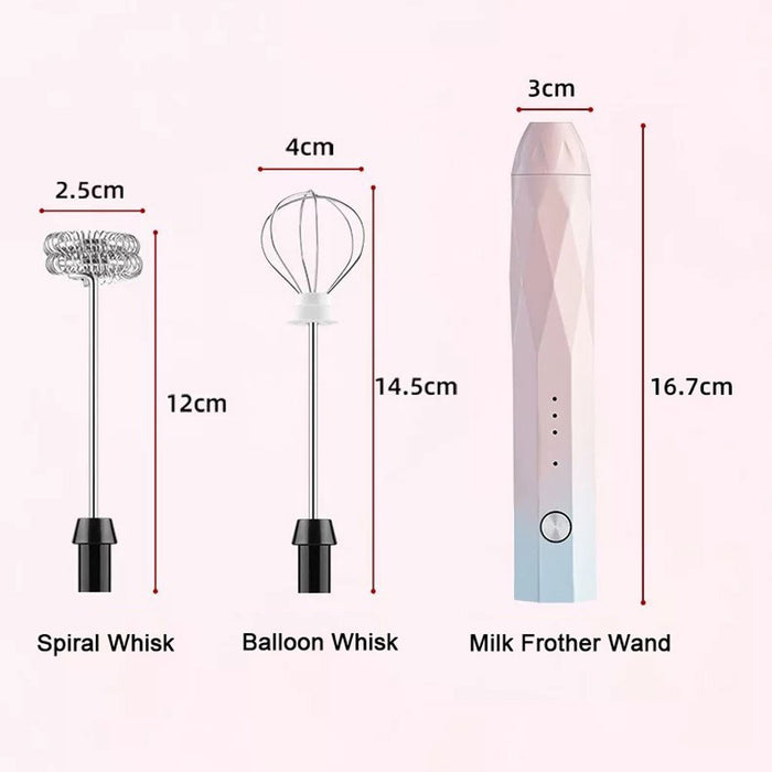 USB Charging Electric Egg Beater Milk Frother Handheld Drink Coffee Foamer Pink with 2 Stainless Steel Whisks - amazingooh