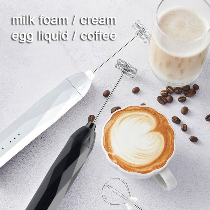 USB Charging Electric Egg Beater Milk Frother Handheld Drink Coffee Foamer White with 2 Stainless Steel Whisks - amazingooh