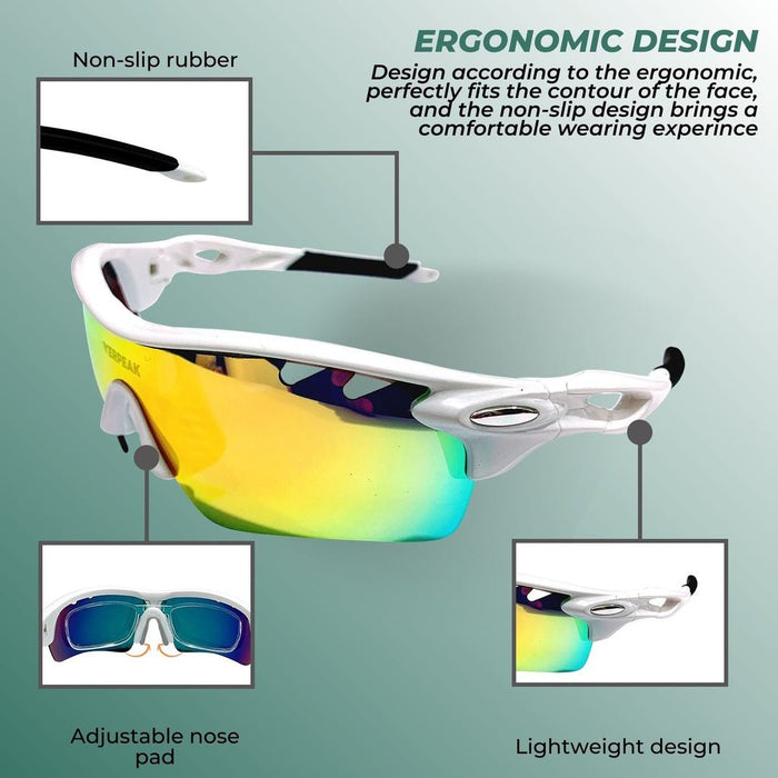 Verpeak Sport Sunglasses Type 2 (White frame with black end tip) VP-SS-103-PB - Amazingooh Wholesale
