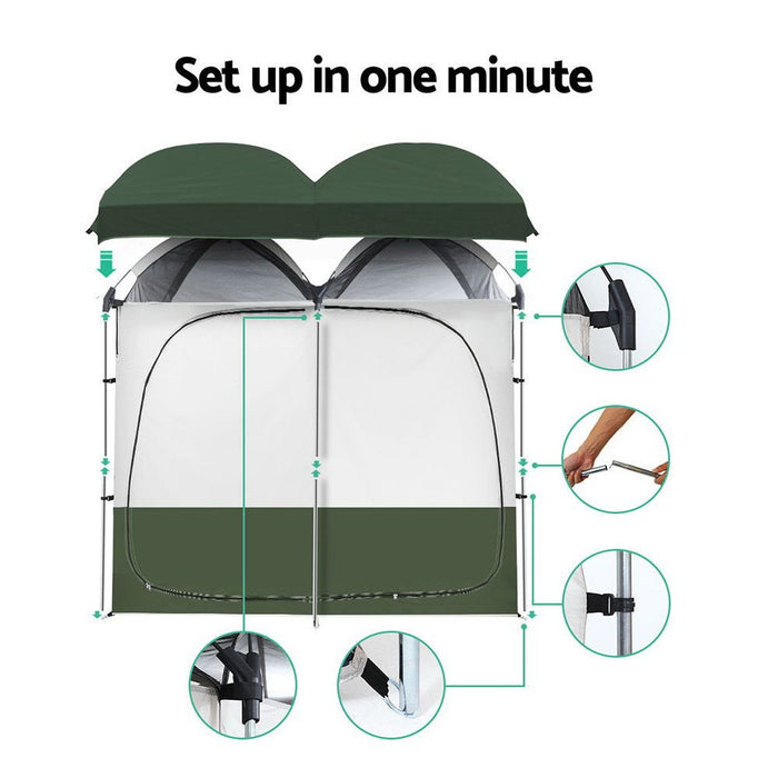 Weisshorn Double Camping Shower Toilet Tent Outdoor Portable Change Room Green - Amazingooh Wholesale