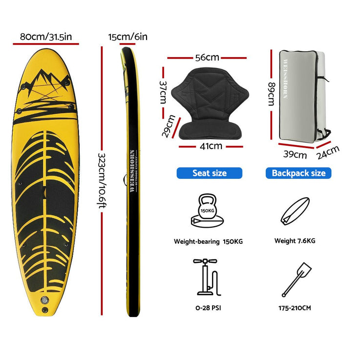 Weisshorn Stand Up Paddle Board Inflatable Kayak SUP Surfboard Paddleboard 10FT - Amazingooh Wholesale